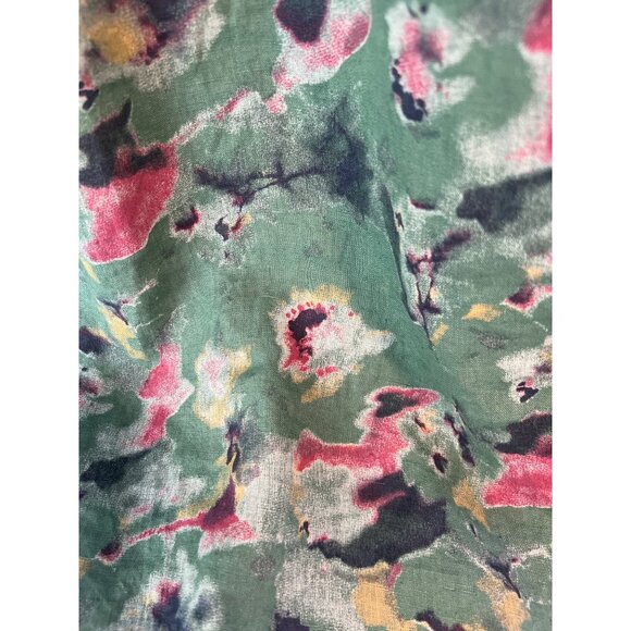 Bella Umbra 100% Linen Tie Neck Size Large Floral Watercolor Green Dress Italy - Picture 6 of 7